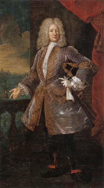 unknow artist Portrait of a nobleman,full-length,standing on a balcony oil painting picture